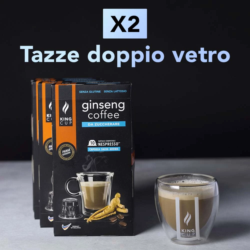 2 tazzine omaggio + 100 capsule Ginseng Coffee Da zuccherare Nespresso®*